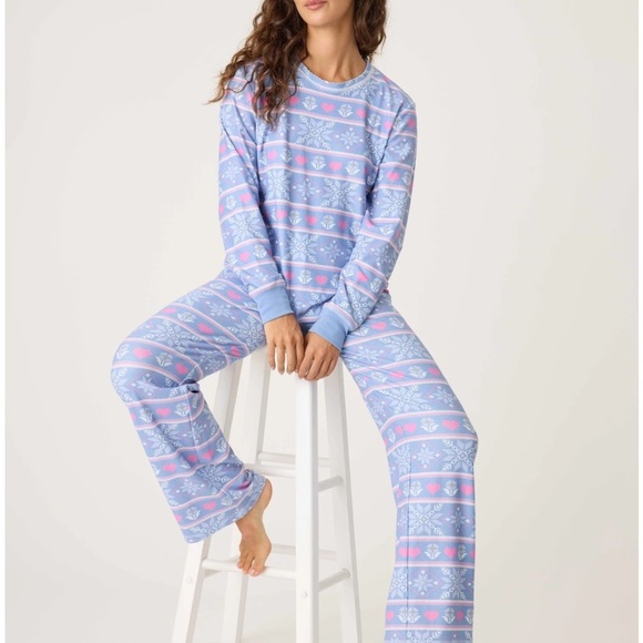 NWT PJ Salvage Mountain Bound Fair Isle Snowflake Print Pajama Set Blue - small - Picture 1 of 5